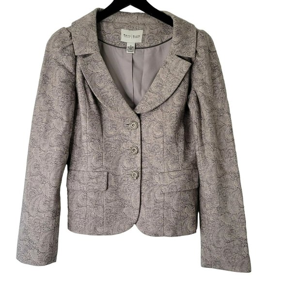 White House Black Market Jackets & Blazers - White House Black Market Paisley Print Button Front Blazer Size 4 Gray Wool